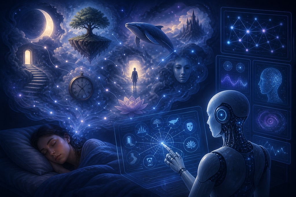 AI interpreting a dream with symbols and patterns
