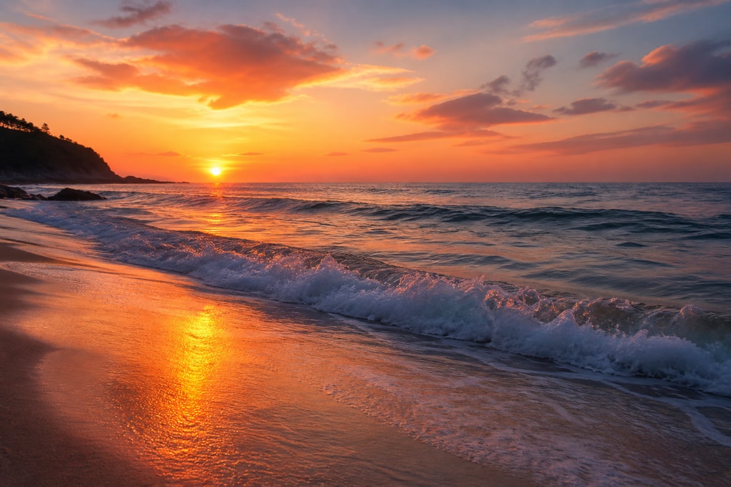 Ocean waves at sunset
