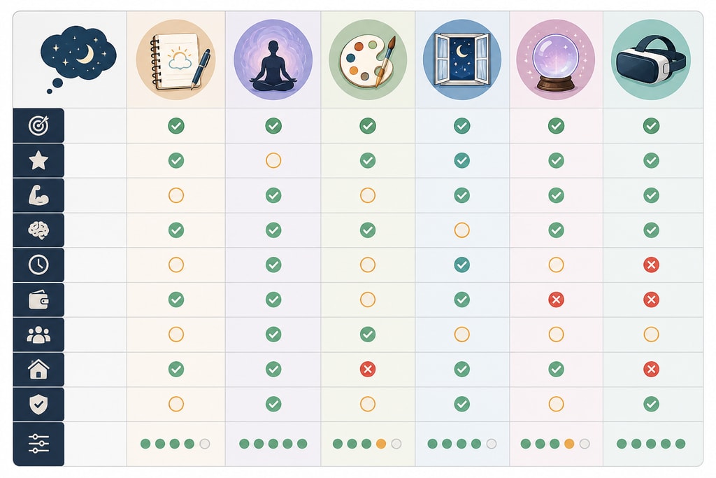 Checklist comparison of dream visualization methods