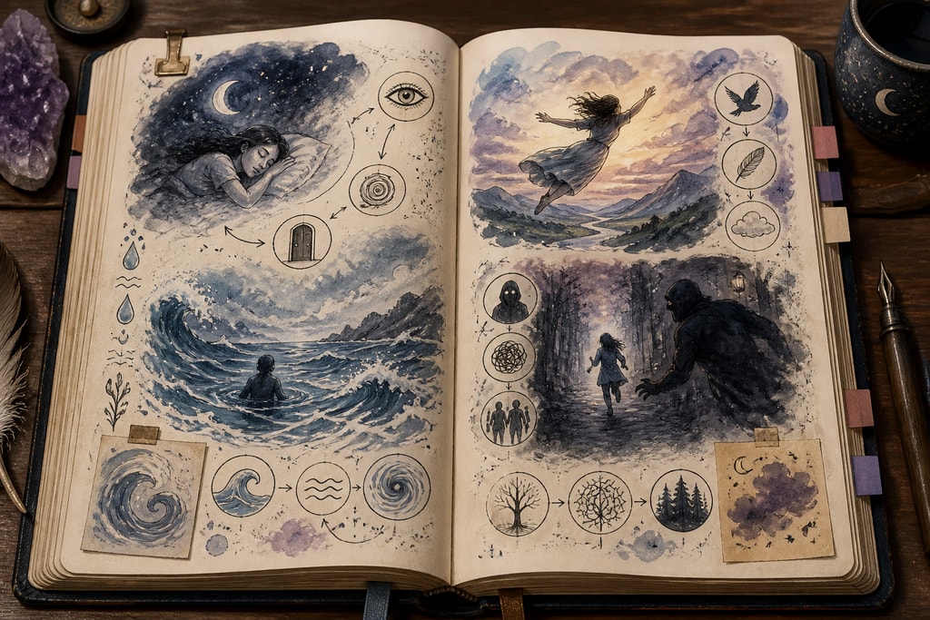 Illustration of a dream journal with recurring symbols