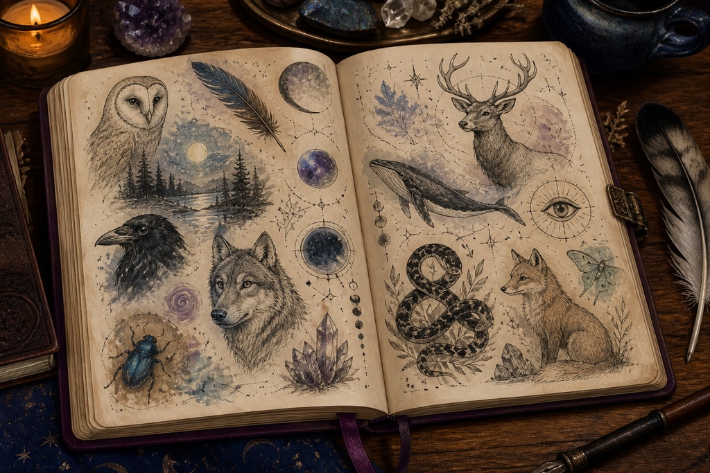 Illustration of a dream journal with animal symbols