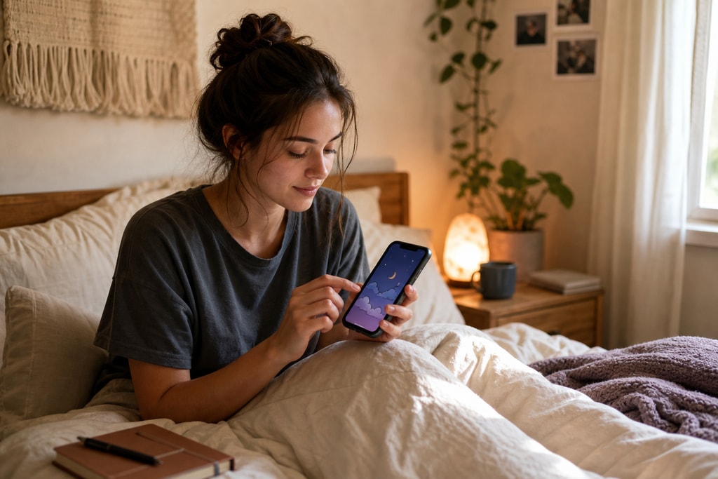 Person using a dream journal app on a smartphone
