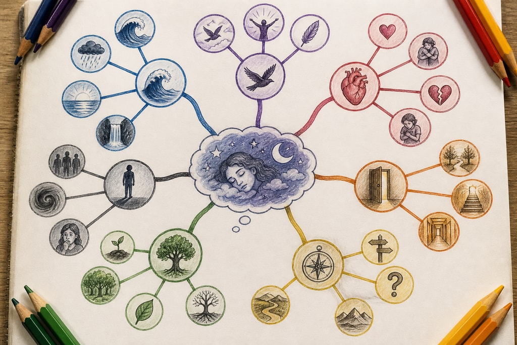 A mind map illustrating connections between dream symbols and emotions