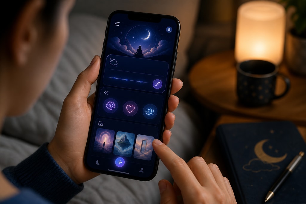 A person using the Dreamscape app on a smartphone for dream journaling