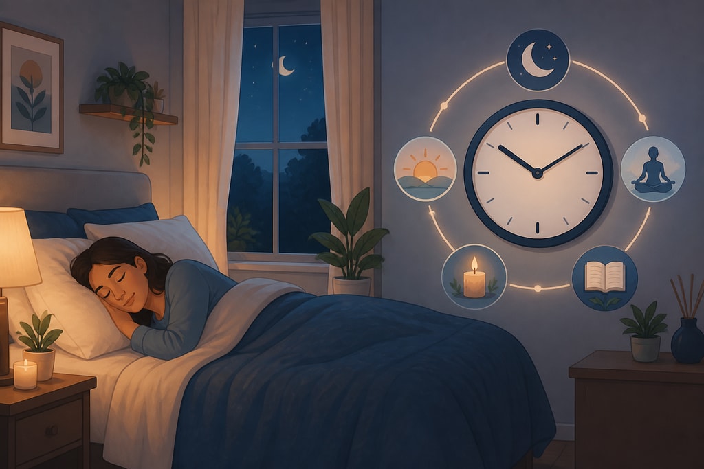 Sleep routine illustration with a clock