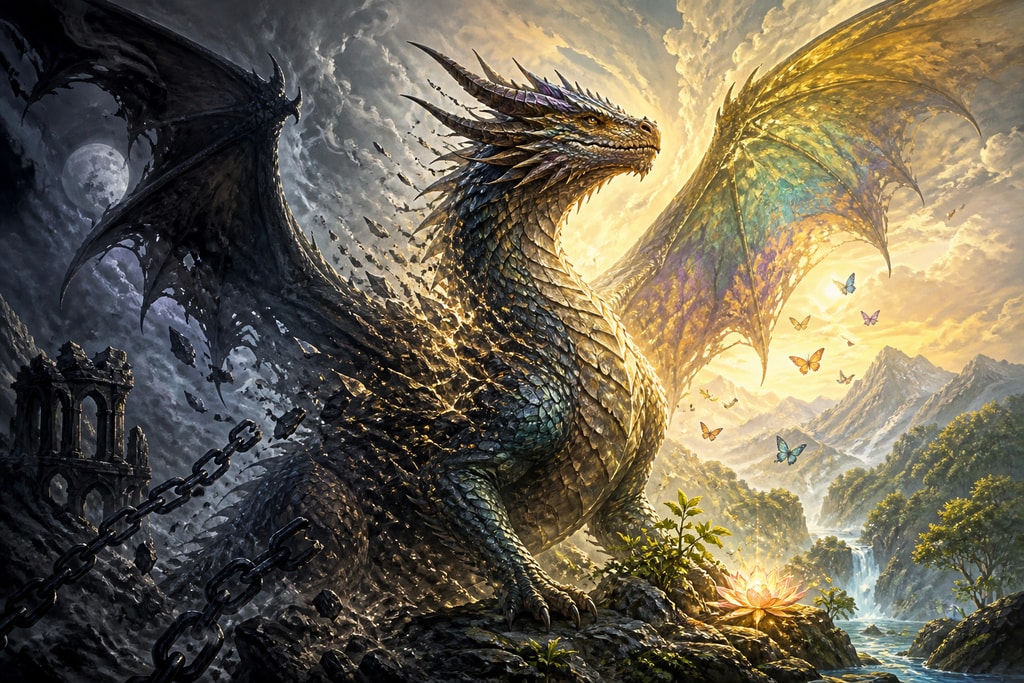 Illustration of a dragon symbolizing transformation in dreams