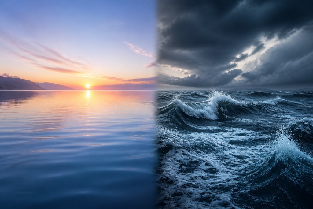 Image of calm and turbulent waters representing emotional states in dreams