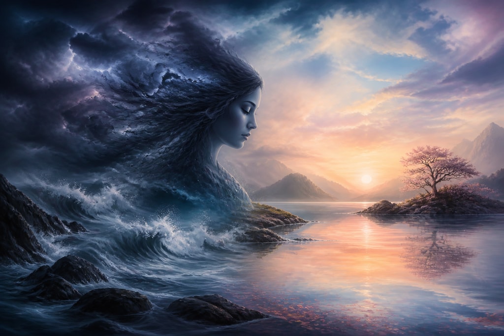 Calm and turbulent waters depicting emotions