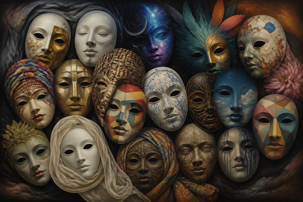 Variety of masks representing identity