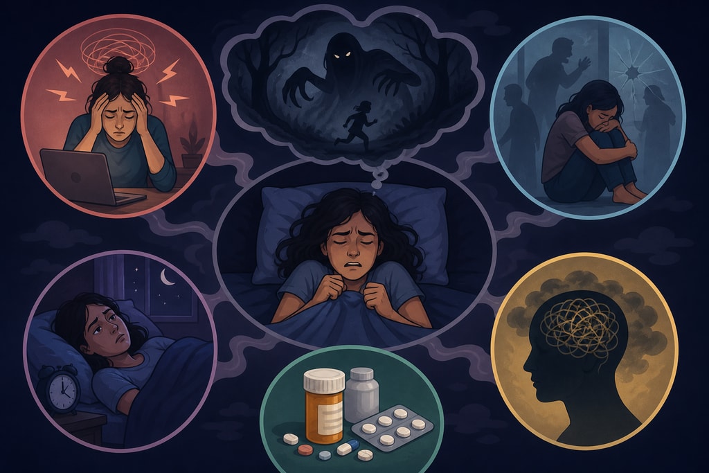 Illustration depicting common causes of nightmares