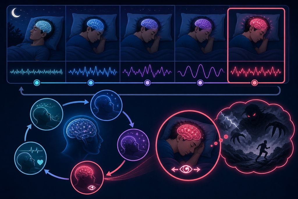 Diagram illustrating the stages of sleep with emphasis on REM sleep
