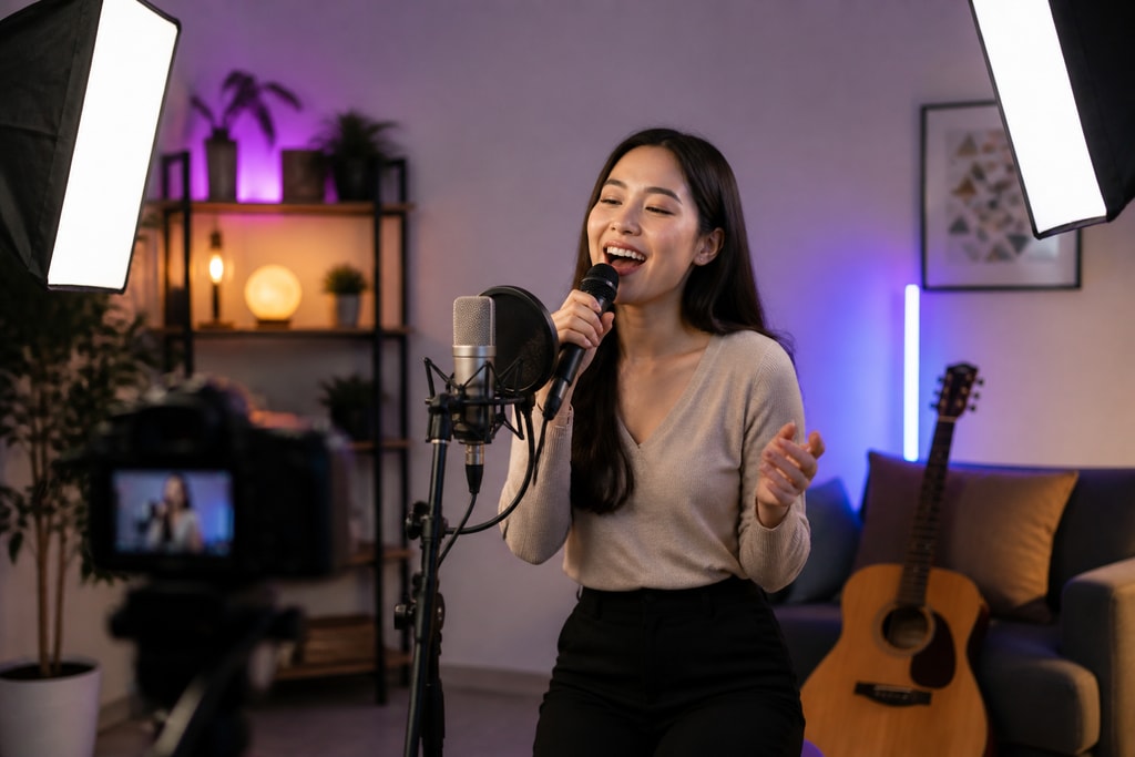 Karaoke setup with camera and mic
