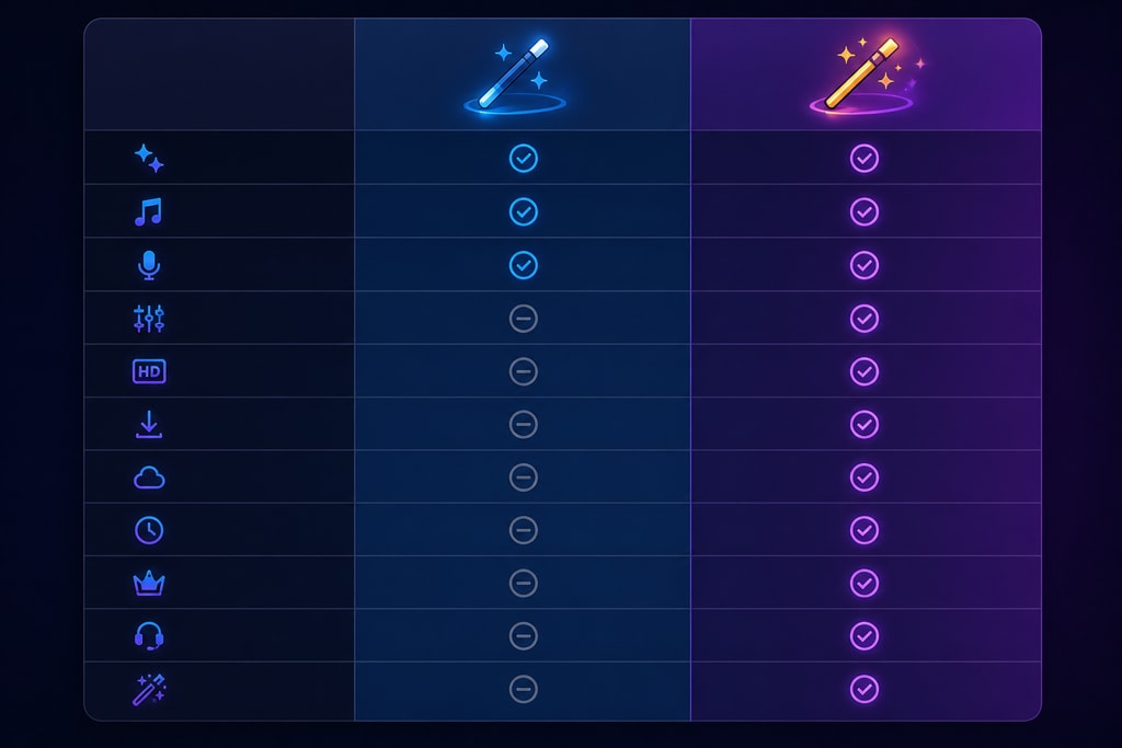 KaraMagic Free vs Pro feature comparison table