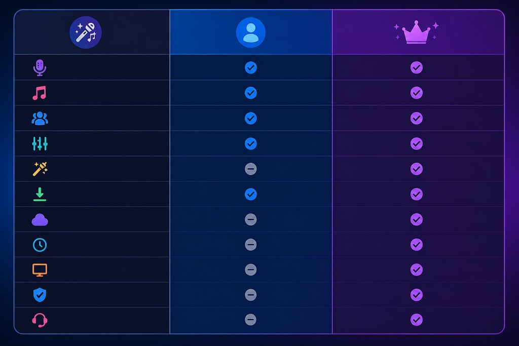 KaraMagic Free vs Pro feature comparison table