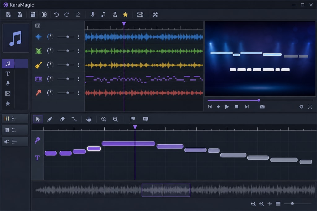 KaraMagic software interface displaying a karaoke track in progress