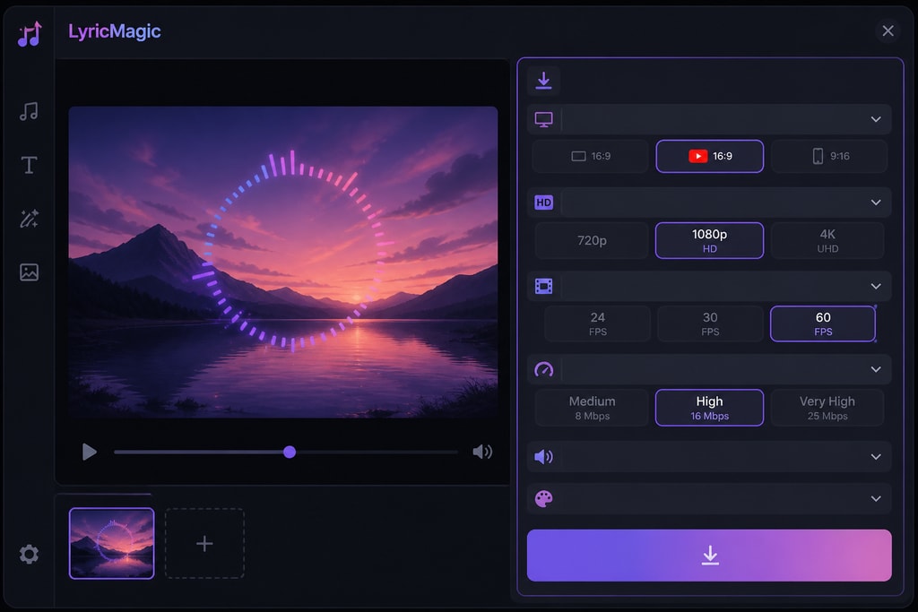 Export settings in LyricMagic for high-definition video output