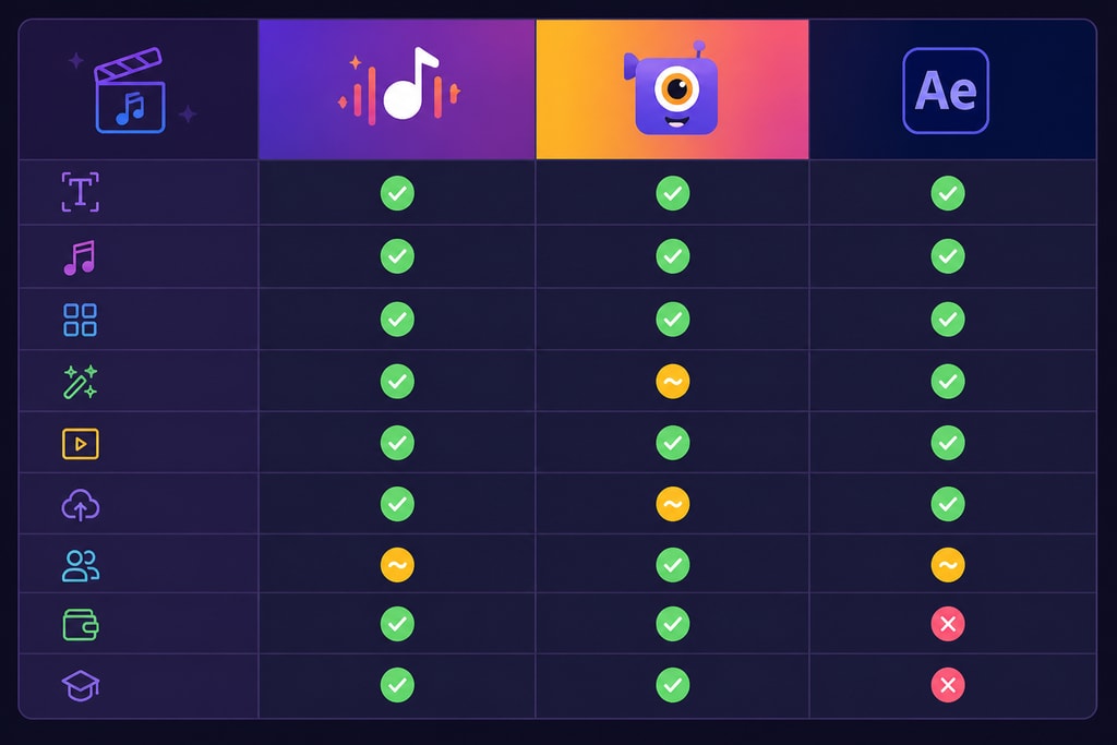 Comparison table of lyric video tools
