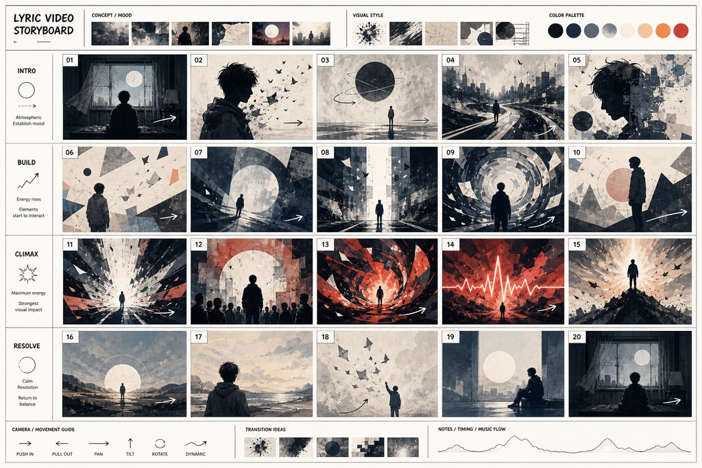 A concept storyboard for a lyric video