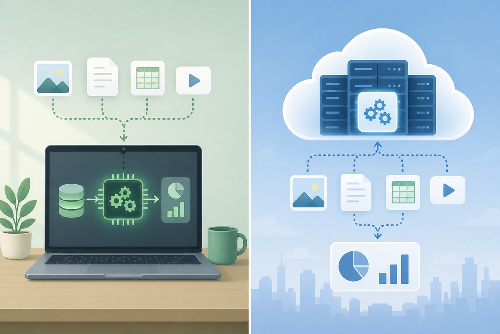 Illustration of data processing locally vs cloud