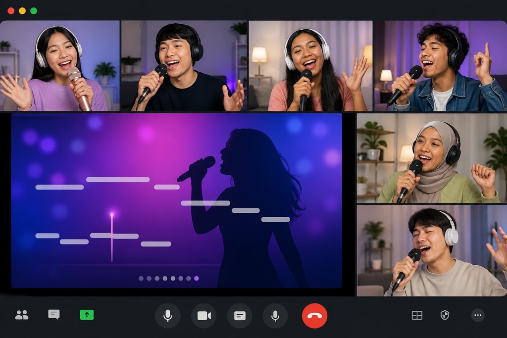 Students performing karaoke in an online class