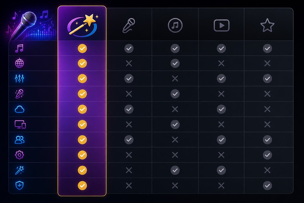 Comparison chart highlighting features of KaraMagic versus other karaoke software