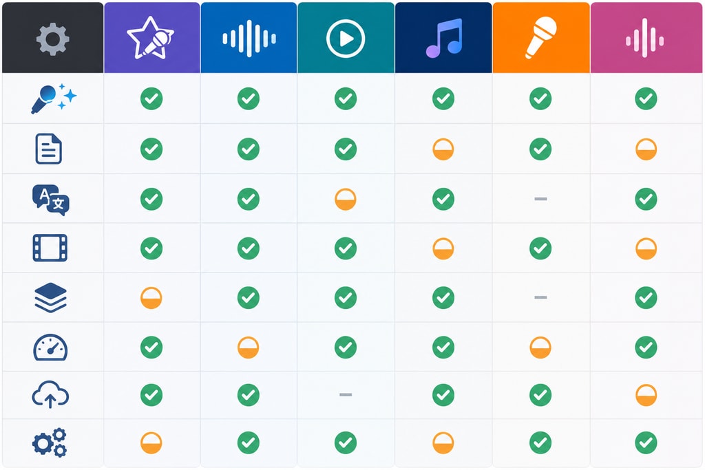Comparison table of karaoke software features