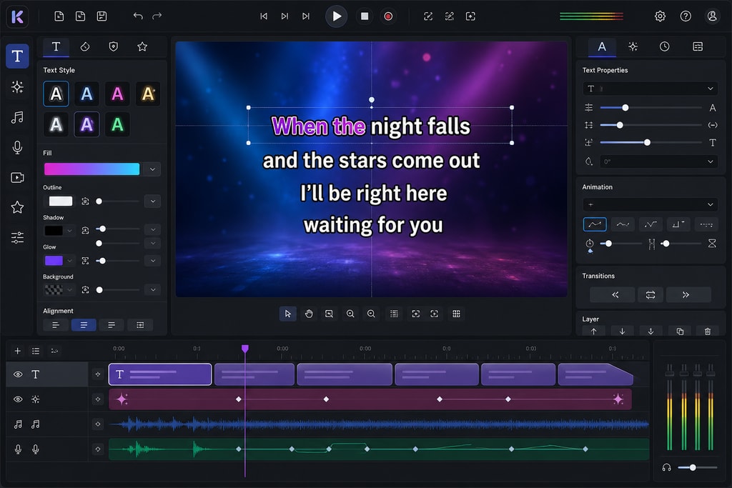 KaraMagic Pro interface showcasing lyric editing features