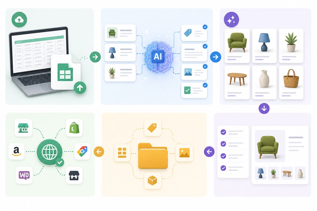 Workflow of bulk product uploads using AI