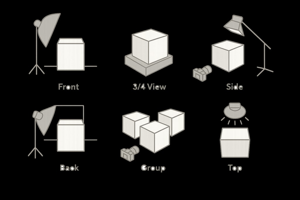 Diagram illustrating the product photo shot-list