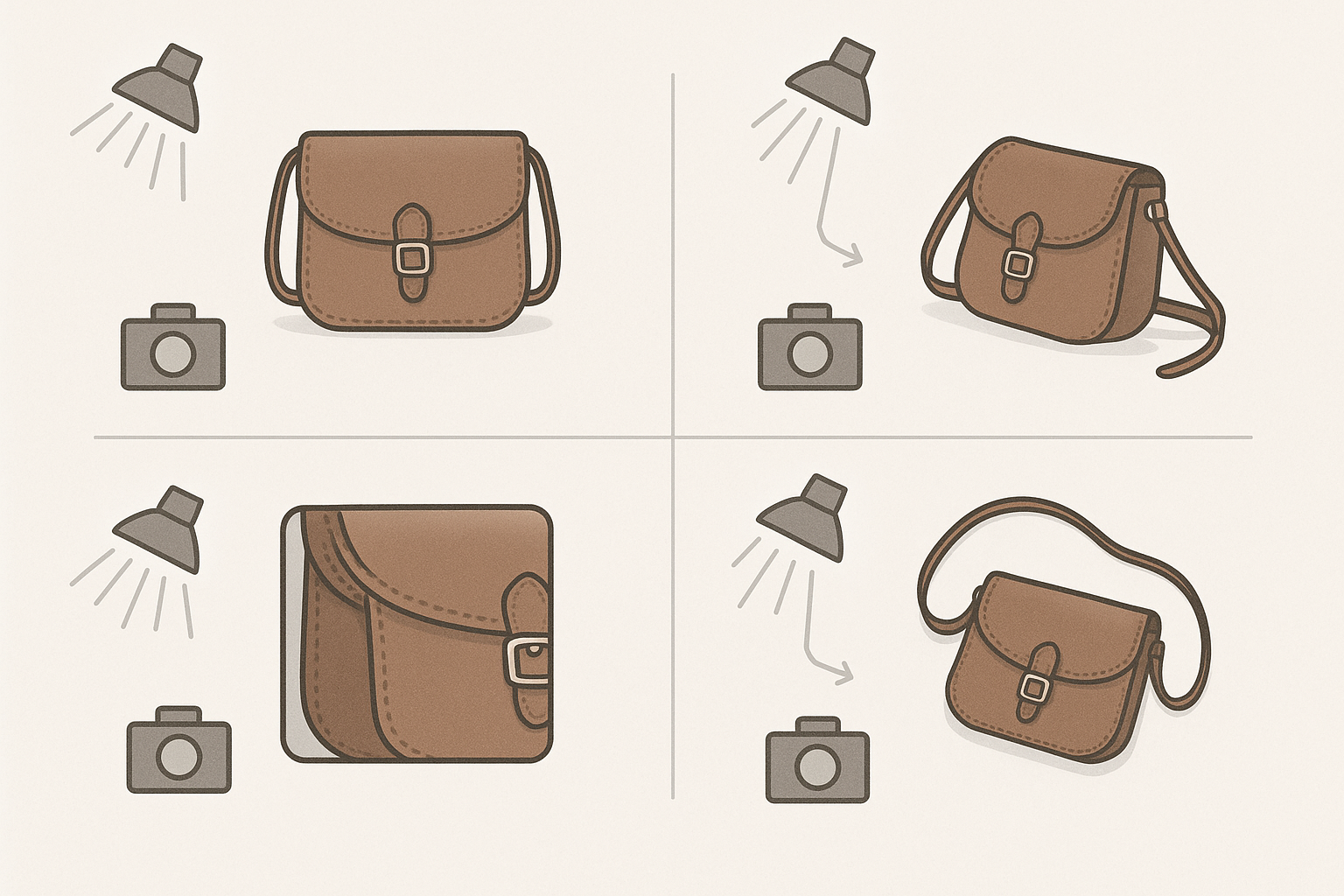 Diagram illustrating a product photo shot-list for Etsy listings