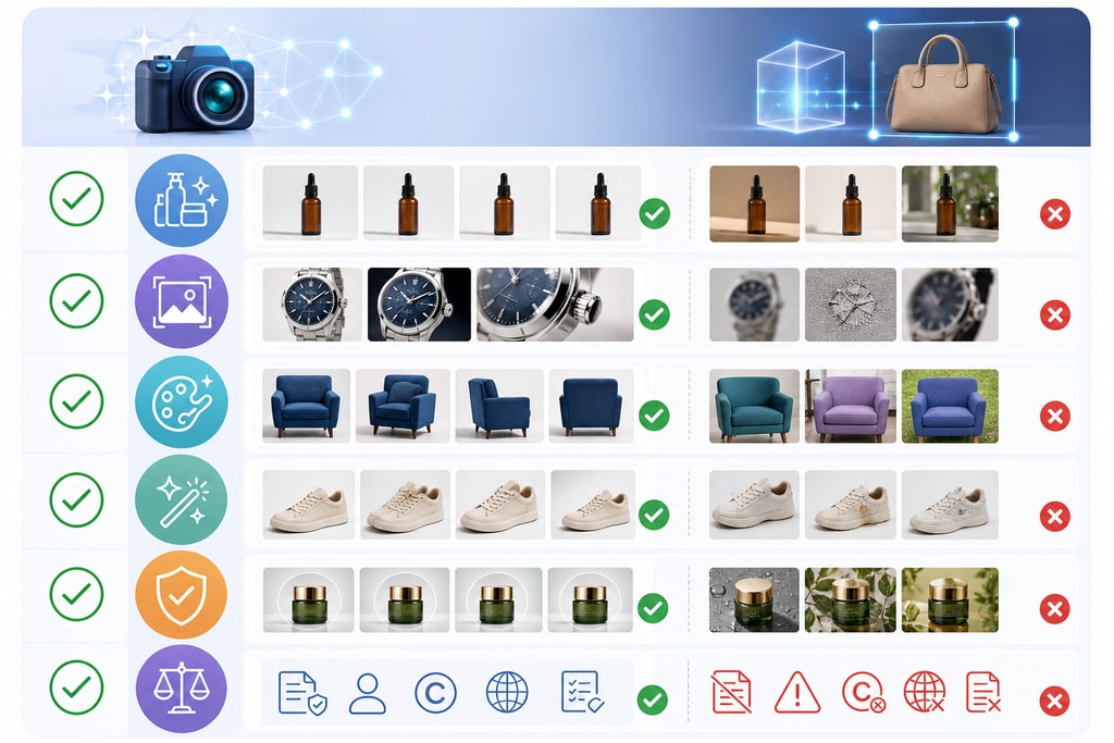 Checklist of best practices for AI-enhanced product photos