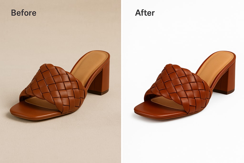 Before and after comparison of a product image edited with AI