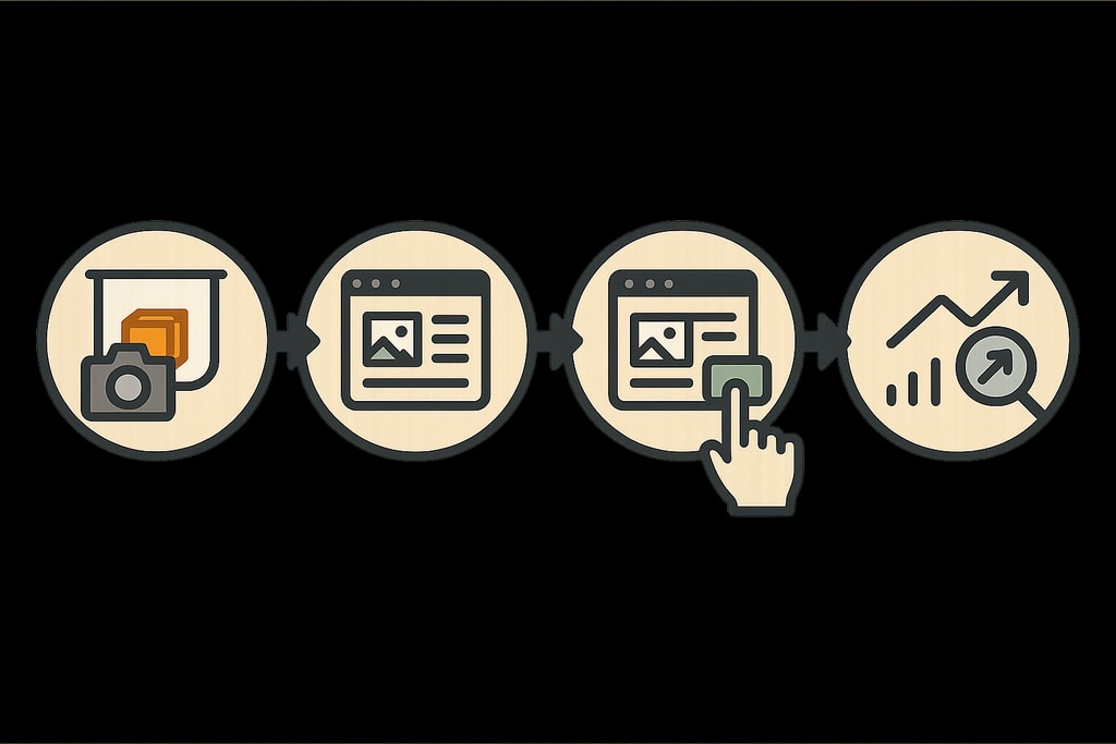 Workflow graphic of an e-commerce listing process