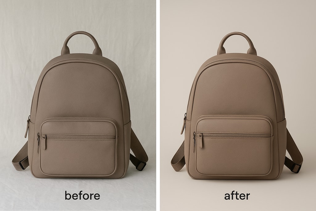 Before and after comparison of a product image enhanced using AI