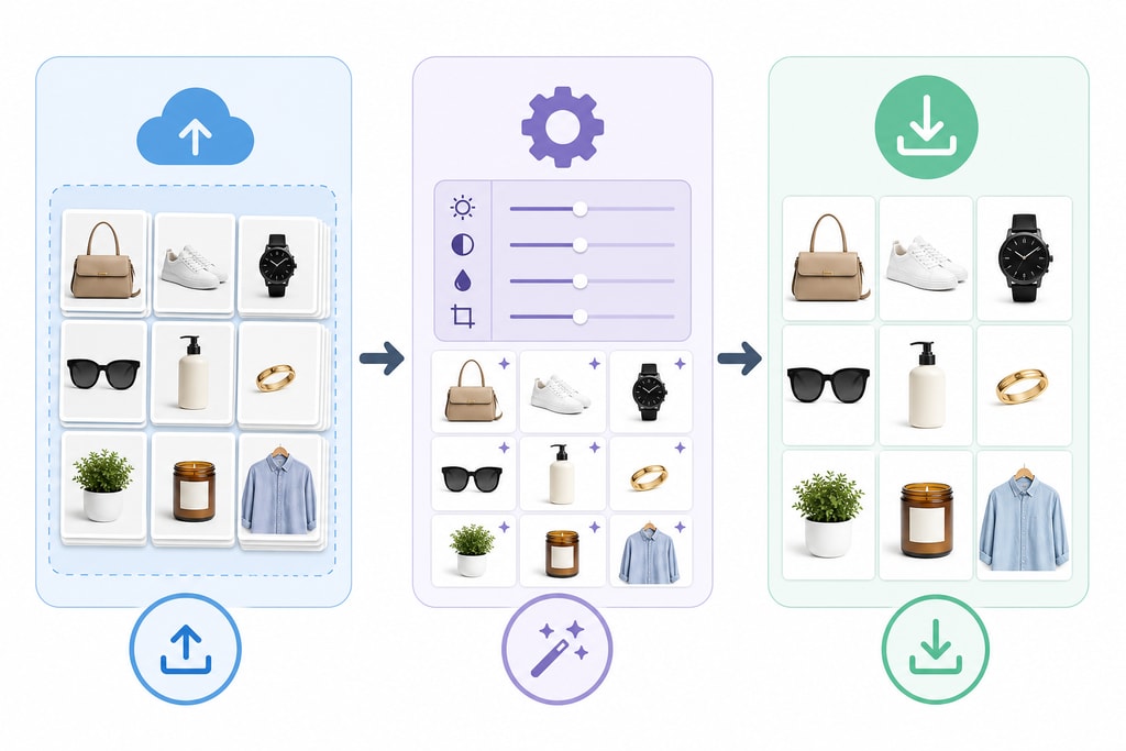 Illustration of batch processing workflow for product images