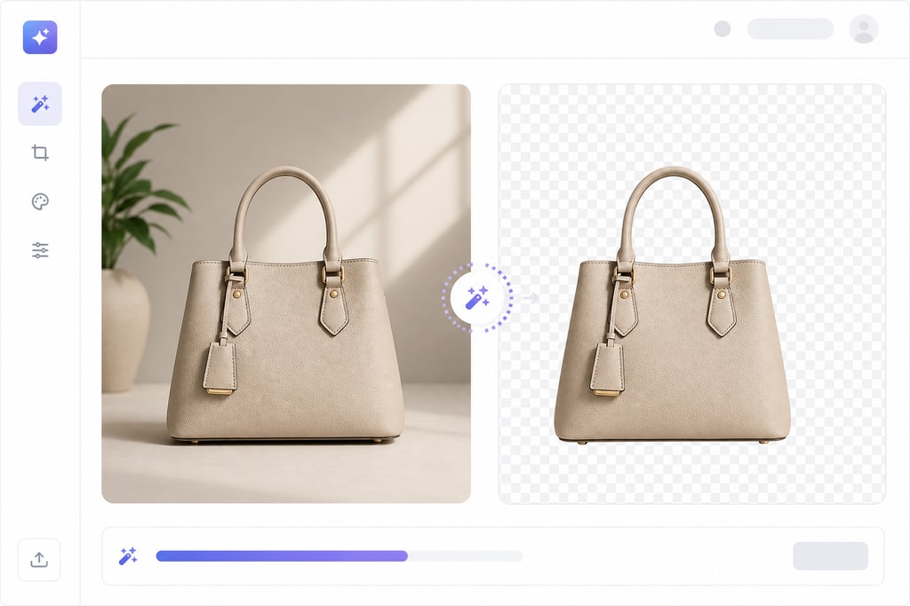 AI tool interface showing background removal process