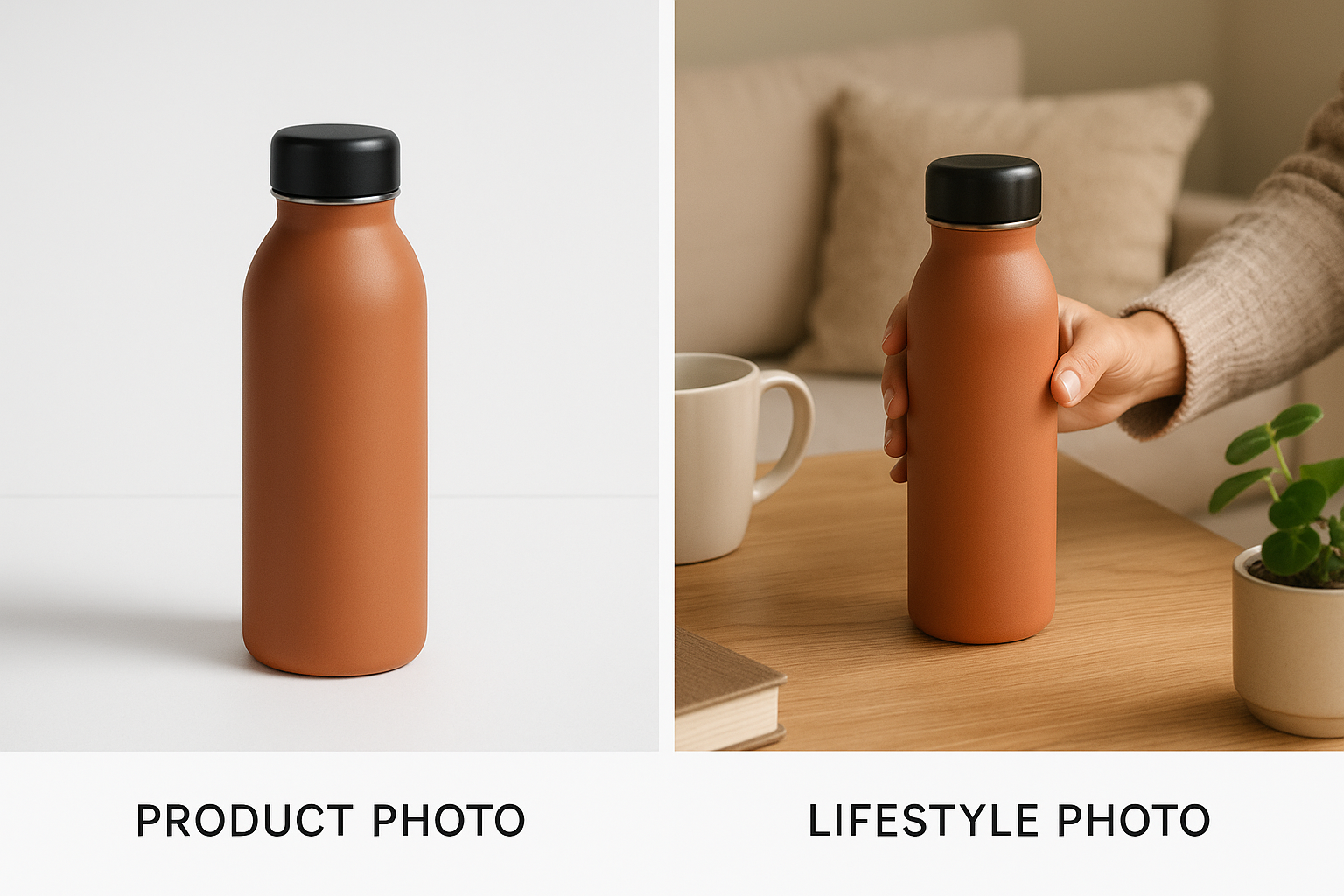 Comparison of product photos with and without lifestyle context