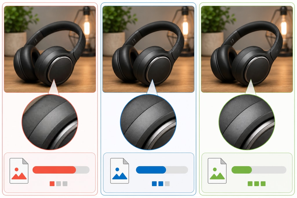 Comparison of image file formats showing differences in quality and file size