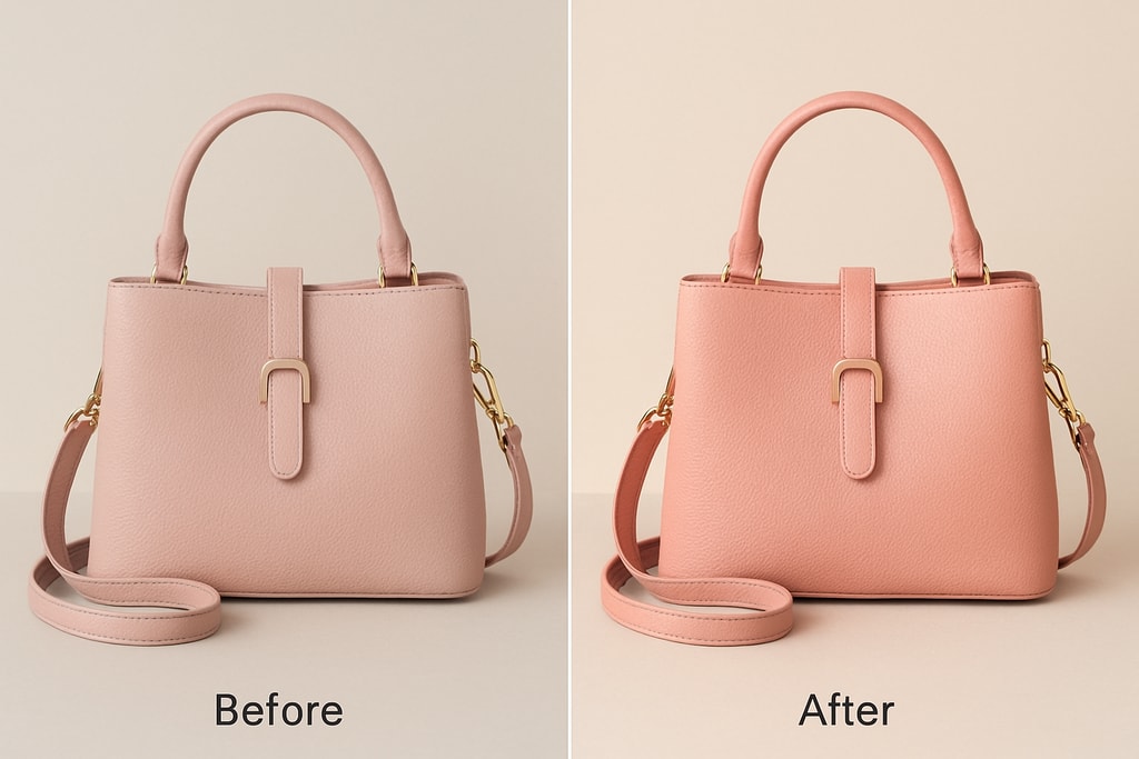 Before and after comparison of a product photo with adjusted brightness and contrast
