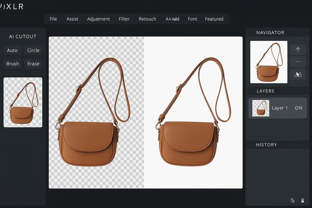 Pixlr AI cutout tool demonstration with product images