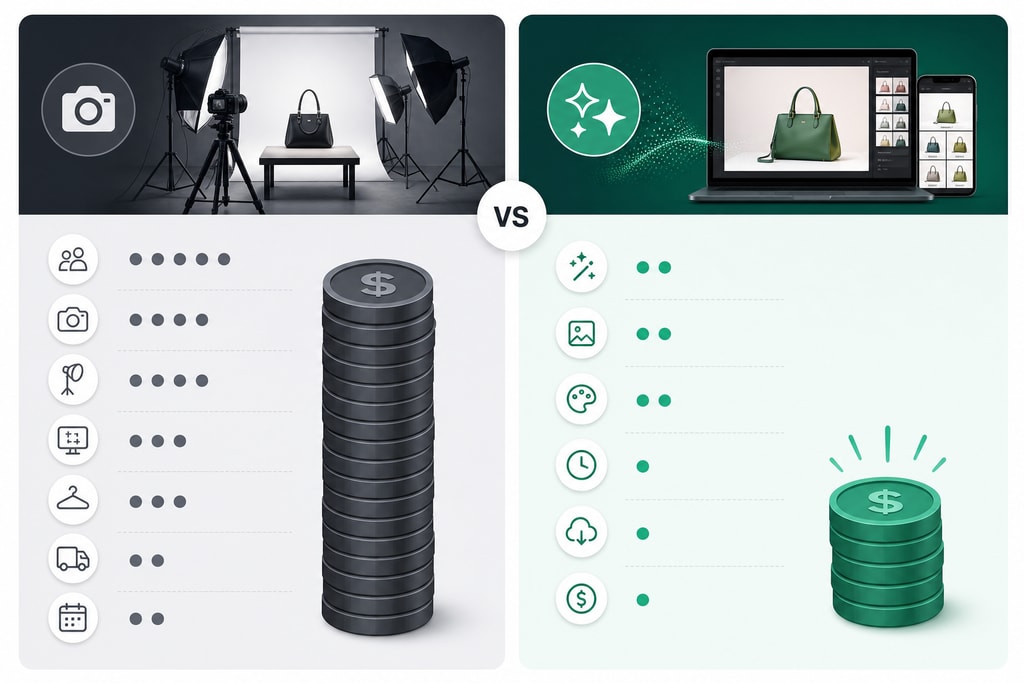 Comparison of traditional vs. AI-powered product photography costs